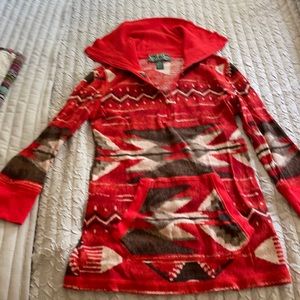 Ralph Lauren red printed high neck zipper top
